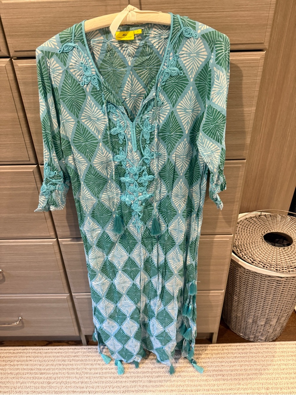 Roller Rabbit blue, Teal and White Diamond-Print Maxi Caftan